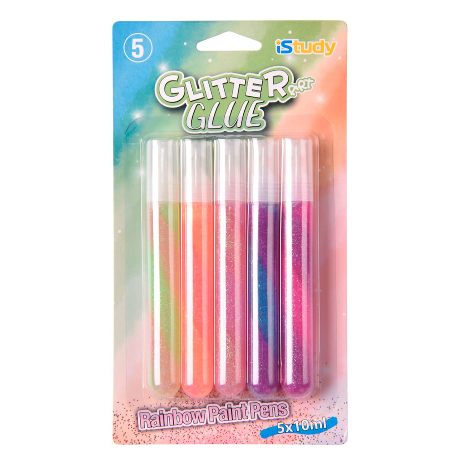 PEGAMENTO MULTICOLOR CON BRILLANTINA 5 PZAS