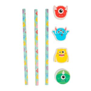 SET DE LÁPICES, BORRADORES Y SACAPUNTAS MONSTRUO