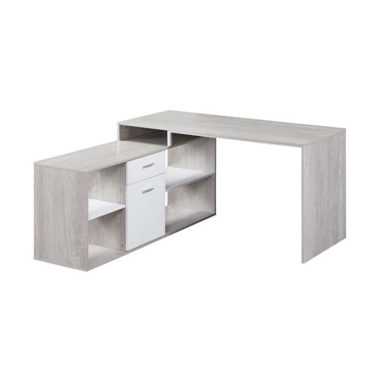 ESCRITORIO EN L GRIS TEXTURIZADO CON BLANCO LÍNEA ESSENTIAL